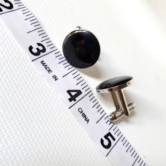 Round Stainless Steel Enamel Cuff Links - Picture 4 of 4